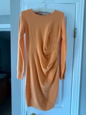Long-Sleeve Knit Dress in Peach-Orange Cashmere